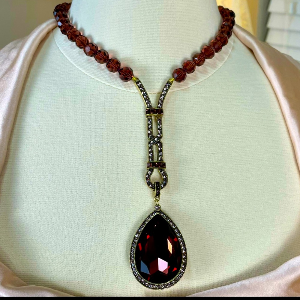 NWT/NIB Swarovski Crystal Pendant Necklace Wine Bordeaux Color Heidi Daus - Picture 5 of 12